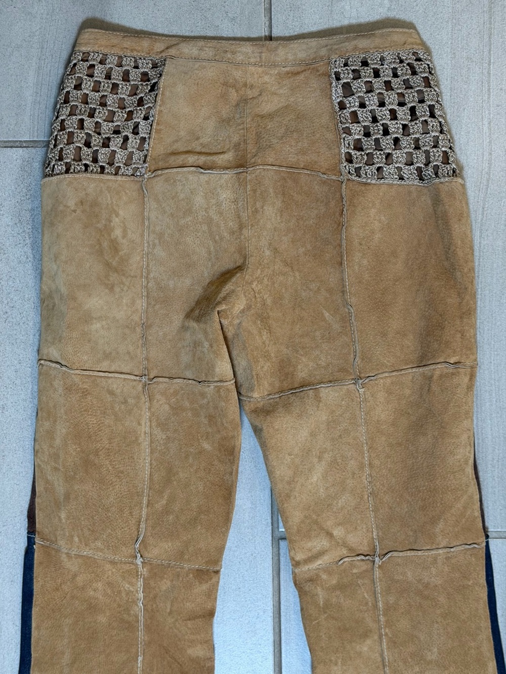 Y2K Wilson’s Leather Maxima Suede Denim Crochet Patchwork low rise pants size 4 - Picture 11 of 15